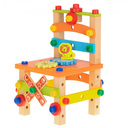 Krzesło Edukacyjne Drewniane dla Dzieci Warsztat Zestaw Konstrukcyjny Klocki 49EL